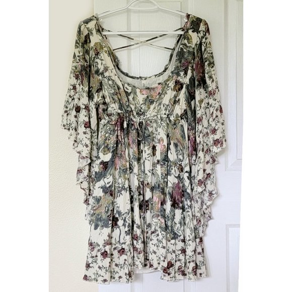 Free People Heart of Gold Mini Dress w/Vintage Floral Print & Butterfly Sleeves - Picture 3 of 12